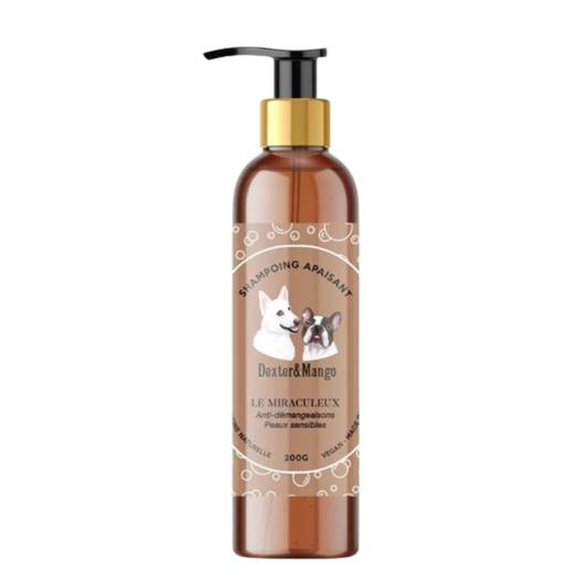 Shampoing Le Miraculeux : 100% naturel, spécialement conçu pour les démangeaisons de la peau atopique chez le chien. Offrez un soin apaisant et naturel à votre compagnon.